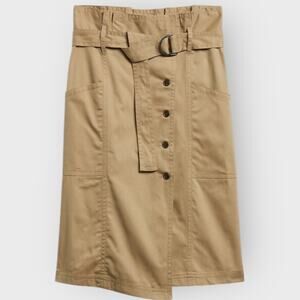 Banana Republic Heritage Pencil Midi Skirt Tall 0 Khaki Paperbag Waist Belted